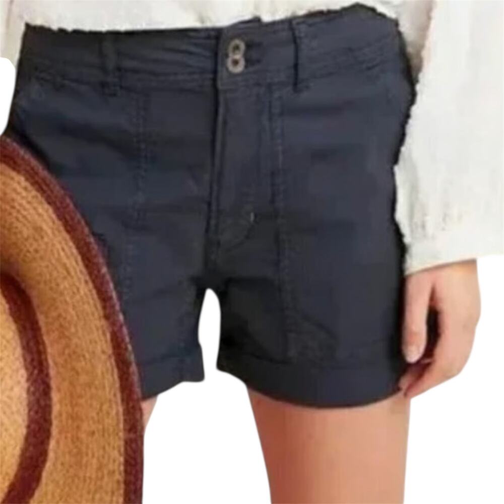 Anthropologie Wanderer Shorts Linen High Rise Cargo Pockets Utility Black 30